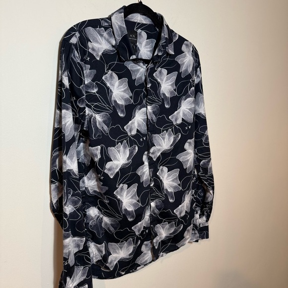 Armani Exchange Black and White Floral Dress Shirt - Picture 3 of 16